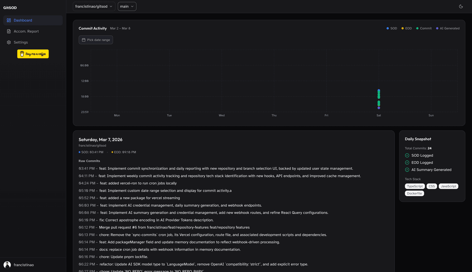 GitSOD - AI-powered developer reporting tool